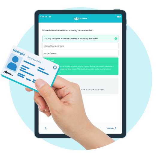 Tablet showing test prep course and GA drivers license