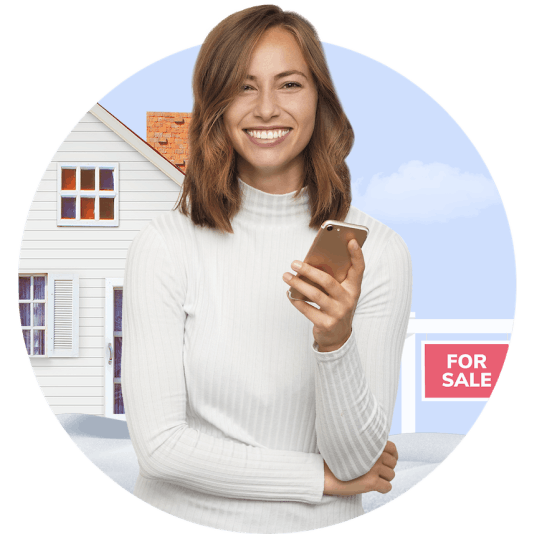 female agent smiling with phone