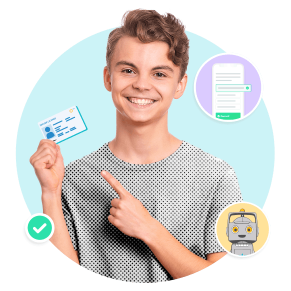 Boy holding drivers license