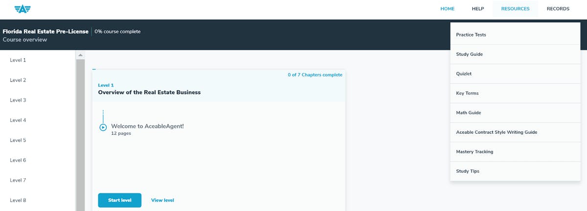 Aceable account with resources