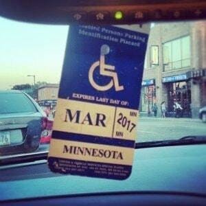 Disabled parking permit hanging placard