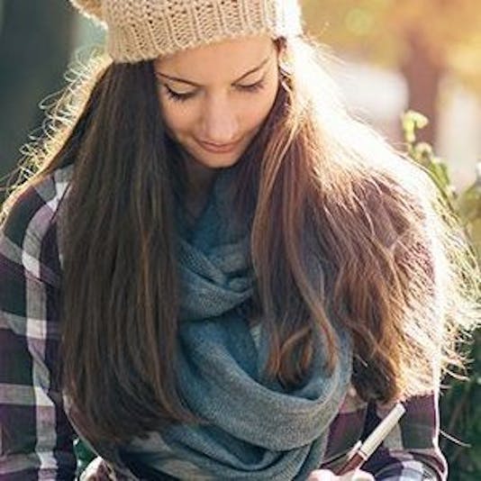 Fall girl looking down