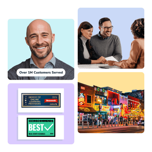 Tennessee Insurance license, awards, people talking to agent, and nashville