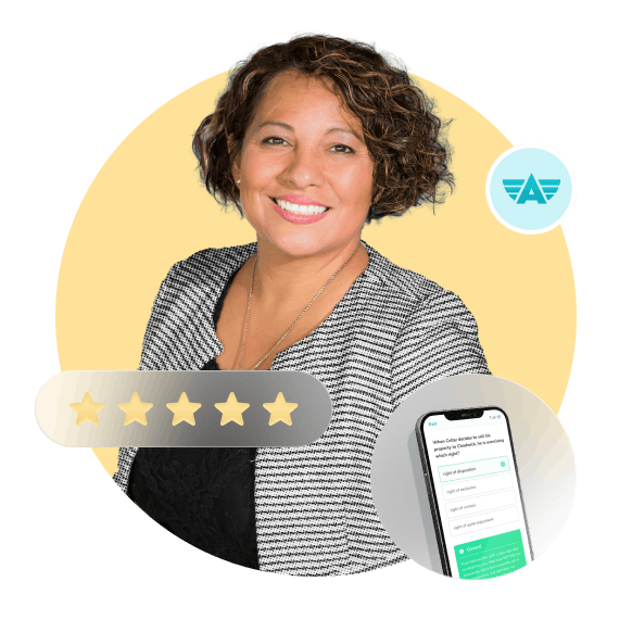 woman with yellow backdrop with 5 stars