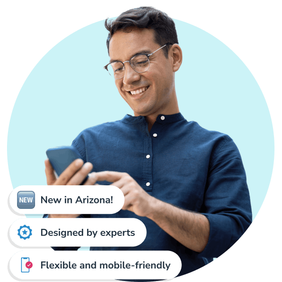 man looking at his phone doing is arizona insurance prep