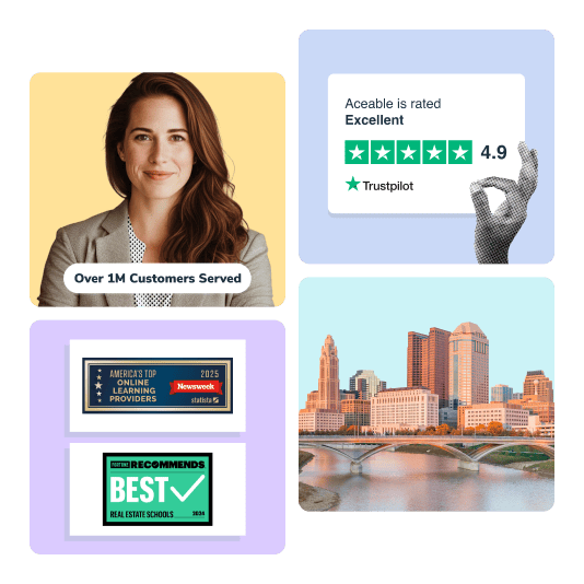 4 tiles, insurance agent, city skyline, awards, reviews