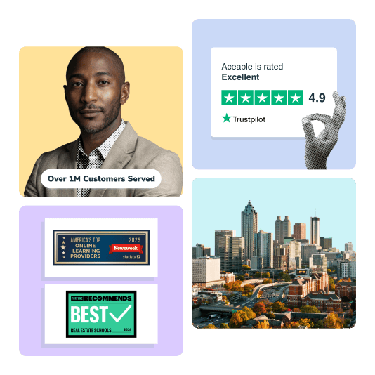 4 tiles, insurance agent, city skyline, awards, reviews