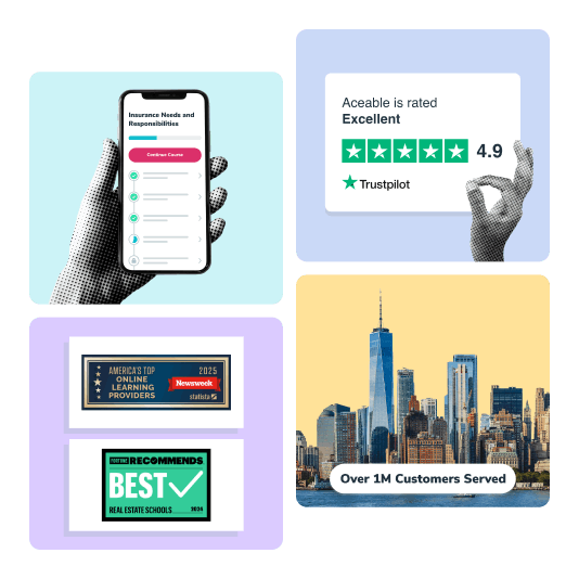 4 tiles, skyline, phone, trust pilot rating, awards