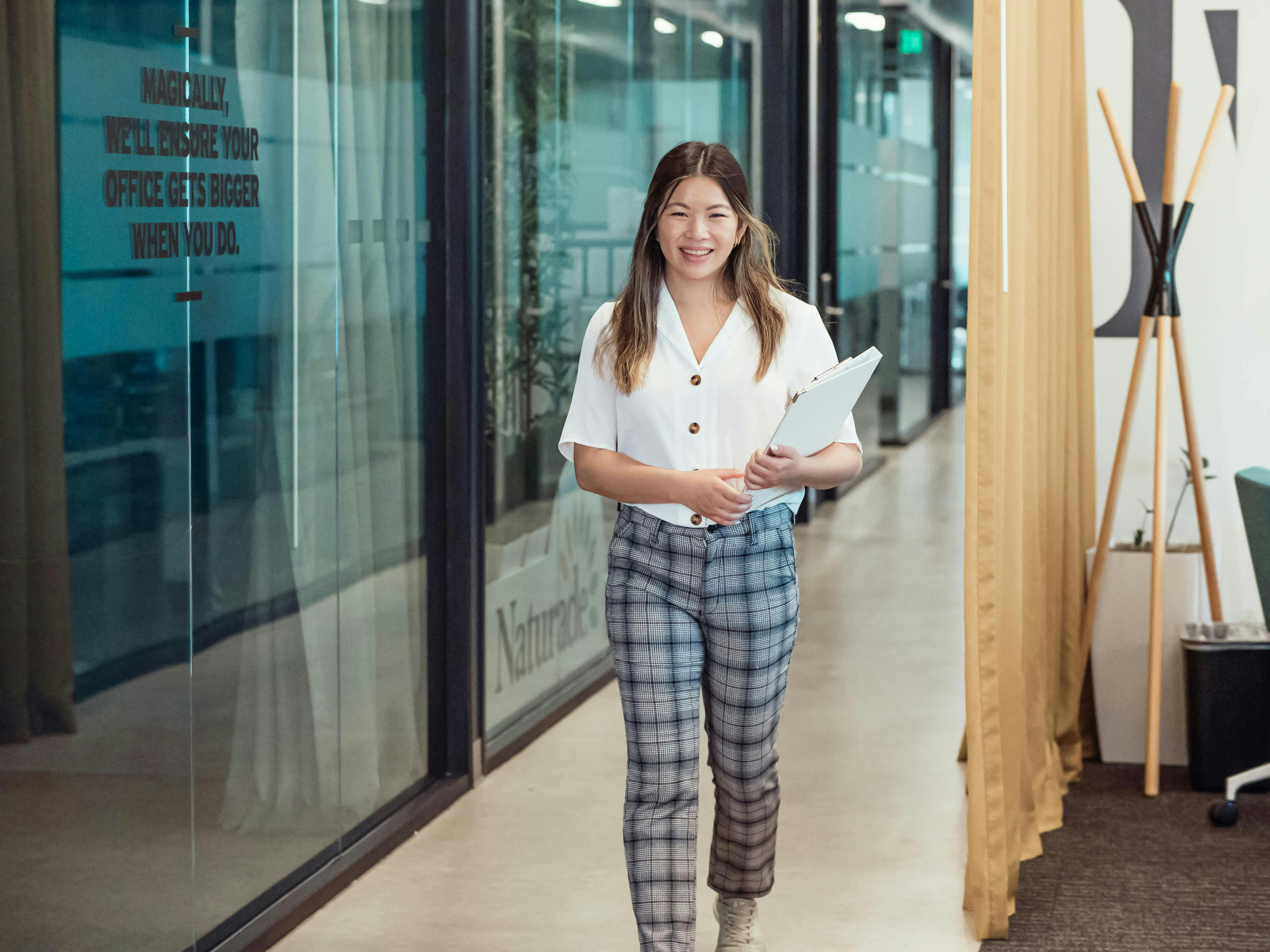 insurance agent walking in a office