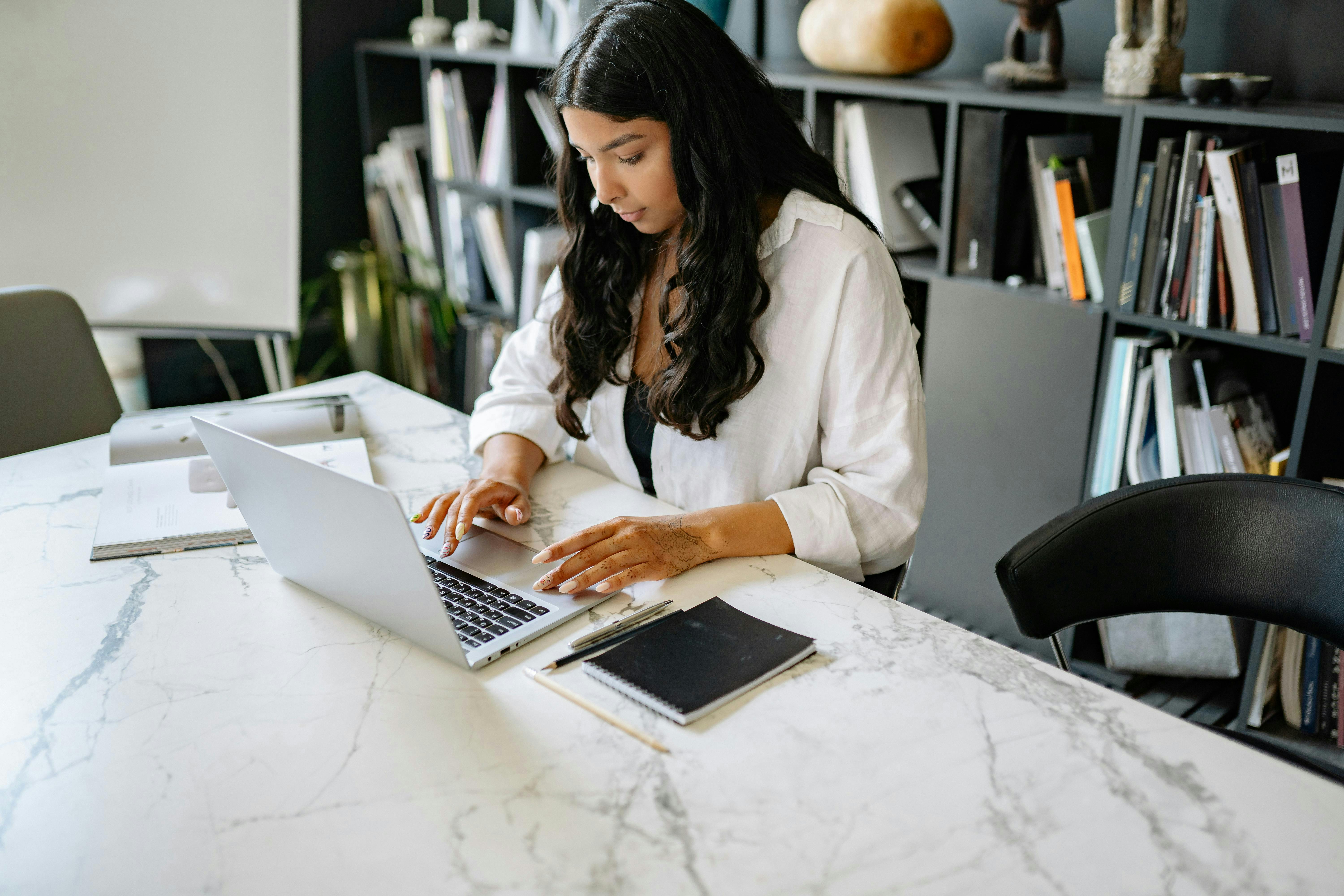 Woman studying at computer