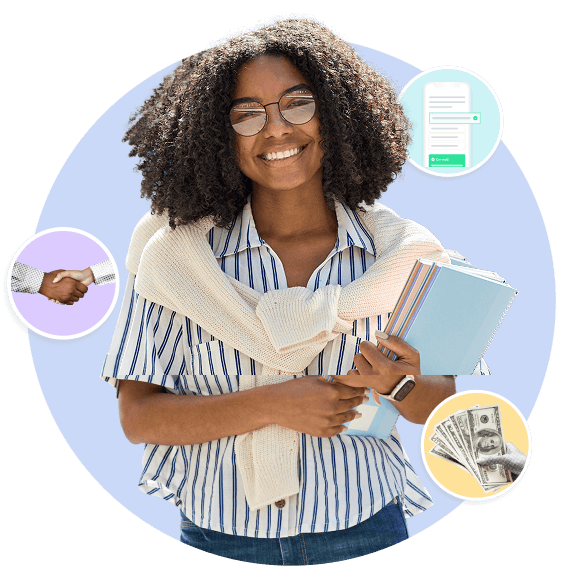 Smiling young woman holding books