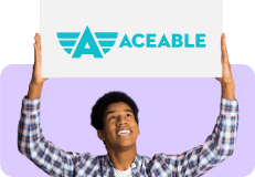 Teen boy holding an Aceable sign