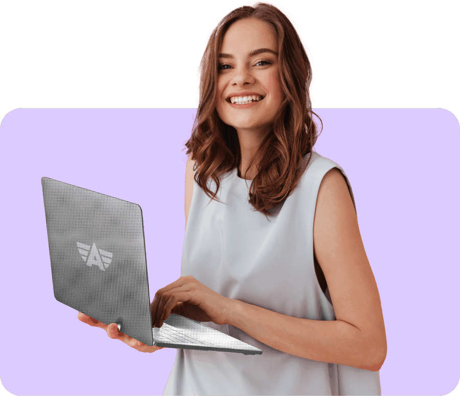 Woman holding laptop