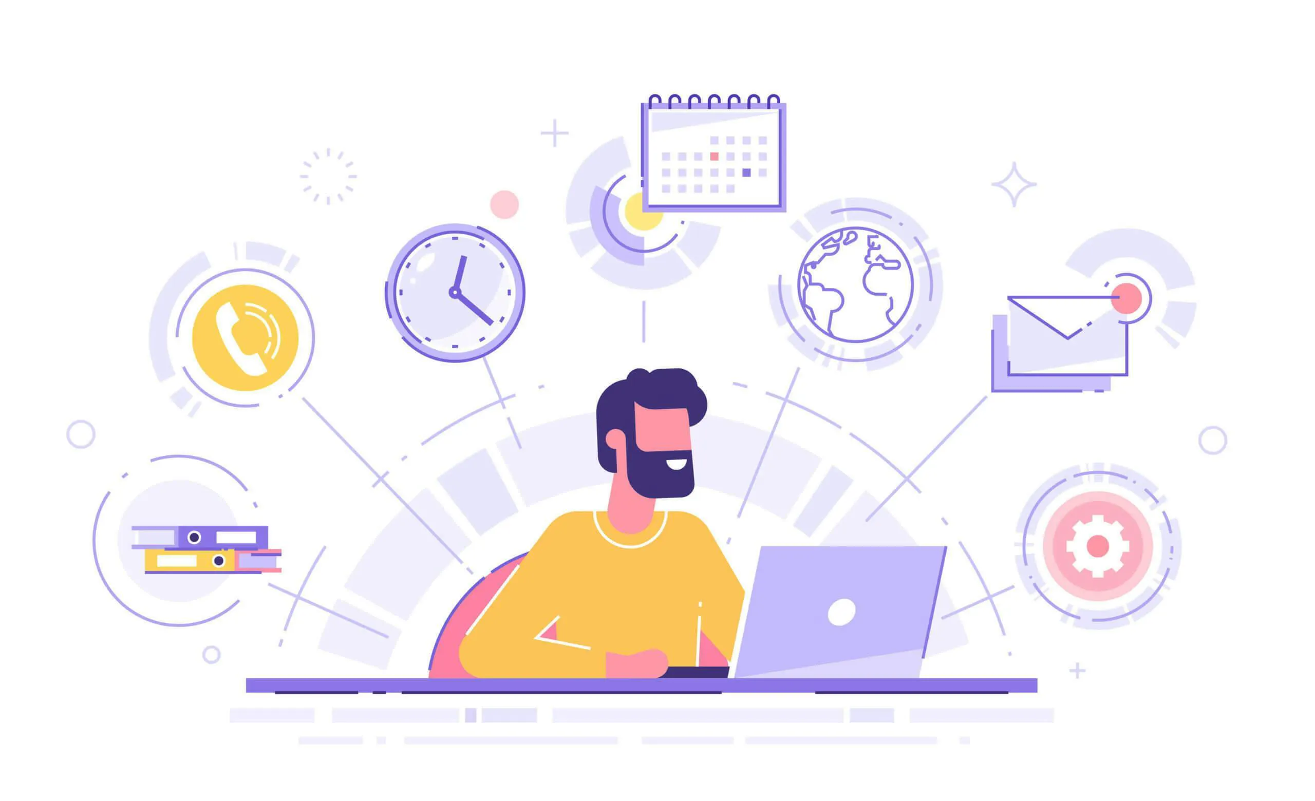 Man multi-tasking on a computer