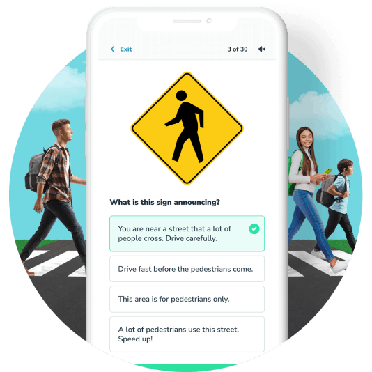 A view of an instructional screen from Aceable's Drivers Ed course