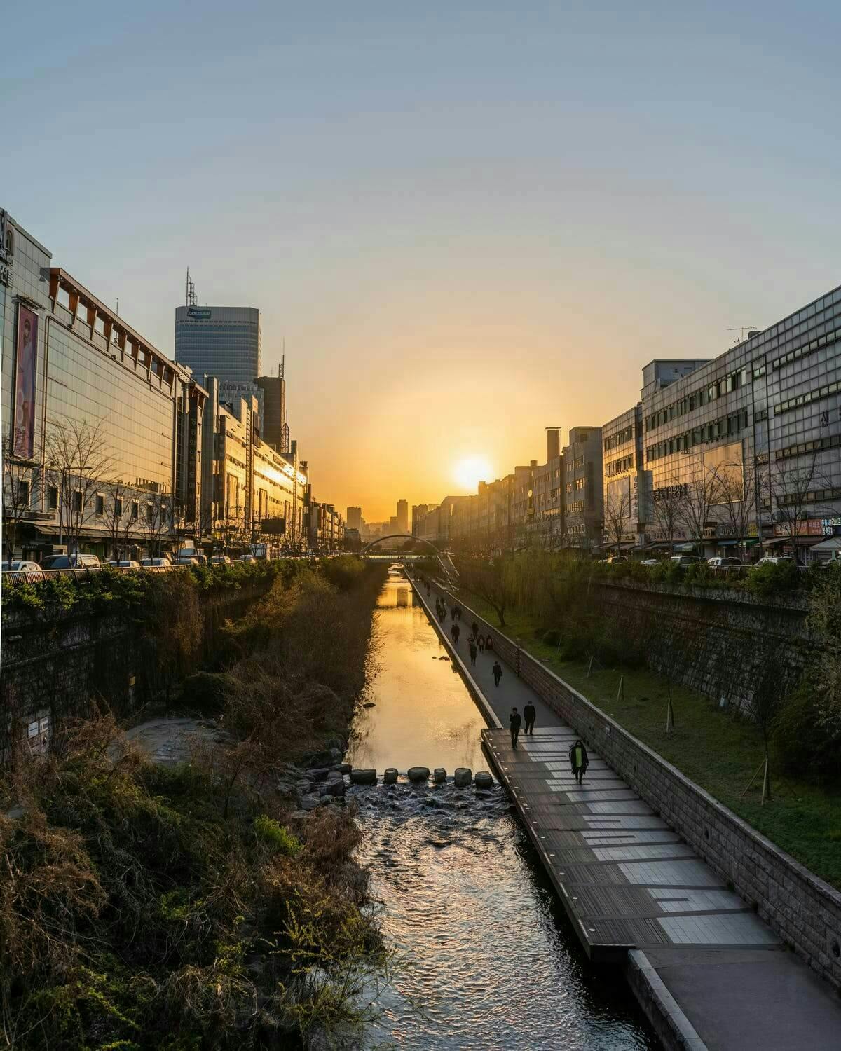 sunset in middle of city